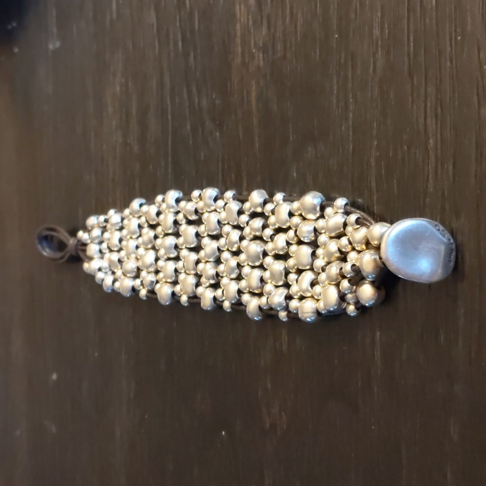 UNO. de 50 Silver Beaded & Brown Leather Bracelet - Picture 6 of 10